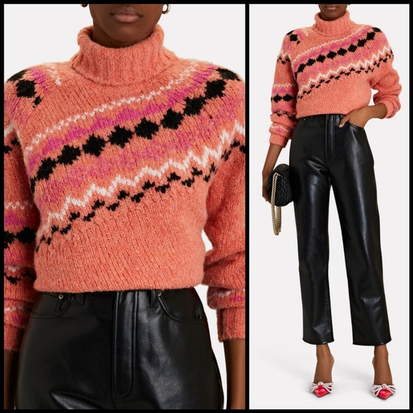 EUC Derek Lam 10 Crosby Grammer Fair Isle Turtleneck Sweater in Pink